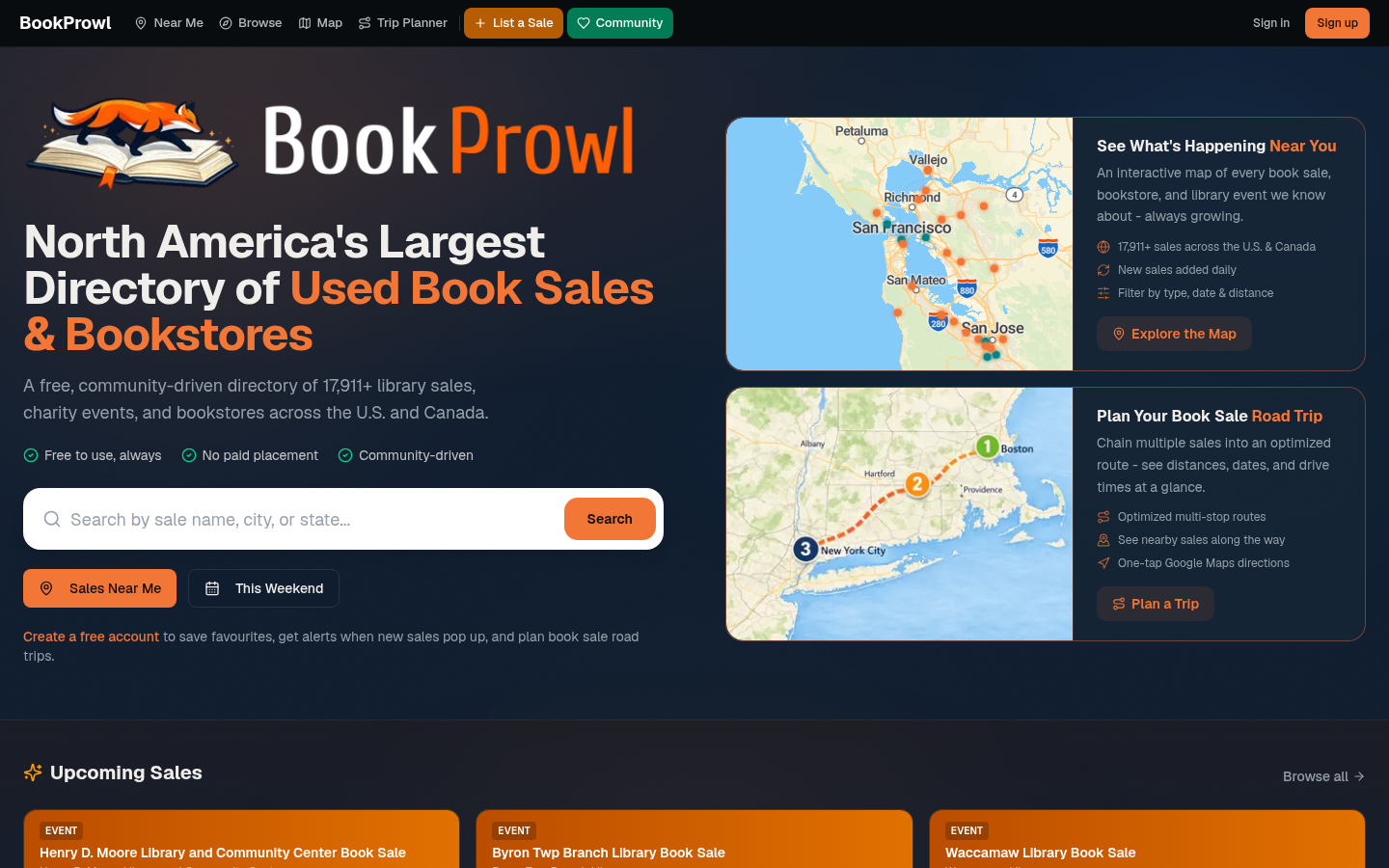 The BookProwl directory of used book sales and bookstores